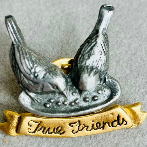 Vintage M. Bastin 1999 True Friends Birds at Birdbath Two Tone Pin - Picture 2 of 3